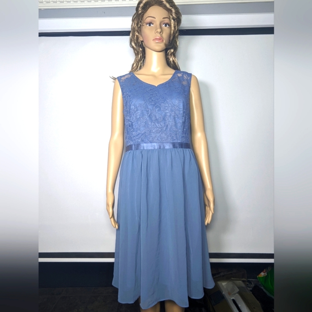 NEW Dress Tells Womens Lace sleeveless blue dress sz XL